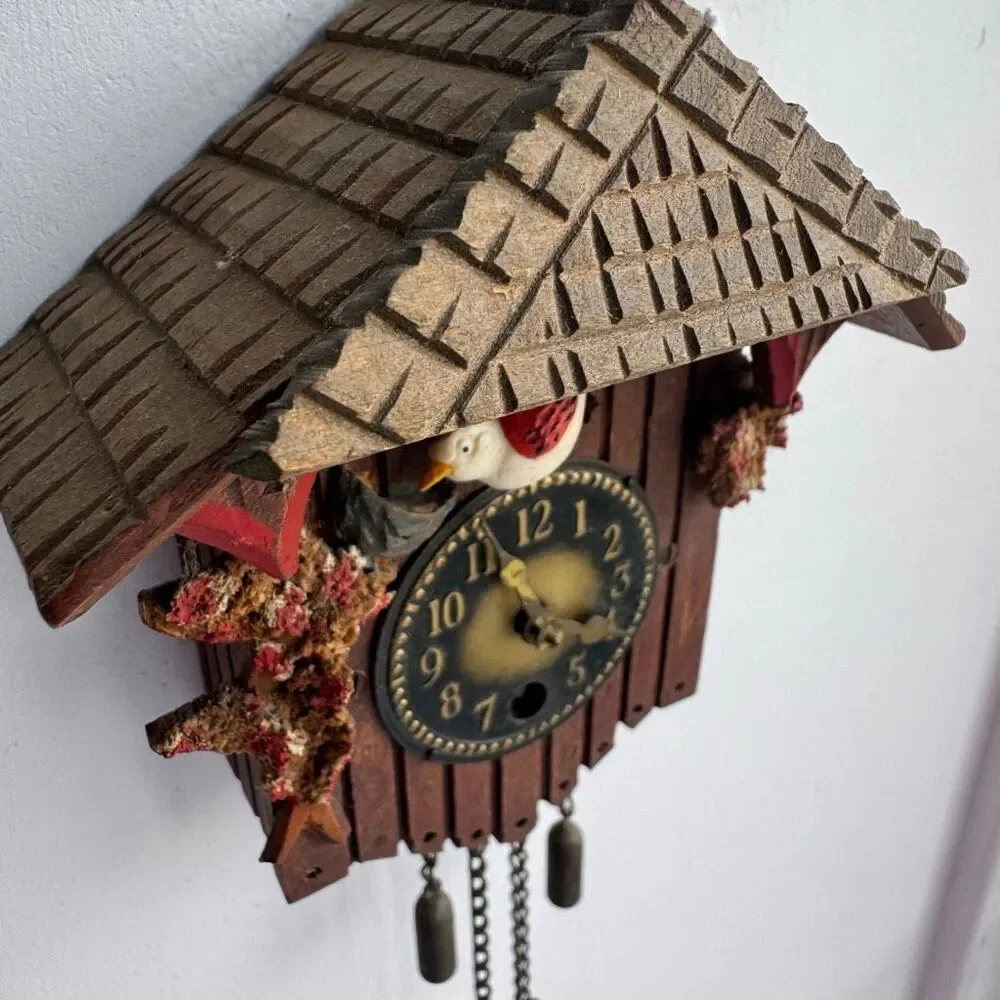 Vintage German Black Forest Cuckoo Clock Floral Folk Art Small Wall Decor